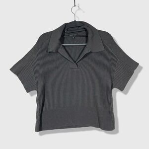 rag & bone Ribbed Polo Top Women Small Grey Minimalist Chic Minimalist
